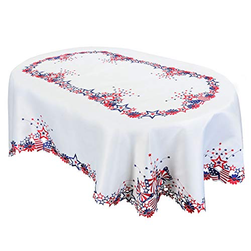 Simhomsen Embroidered July 4th Holiday Patriotic Tablecloth for American Independence Memorial Day (Oval 58 × 89 inches)