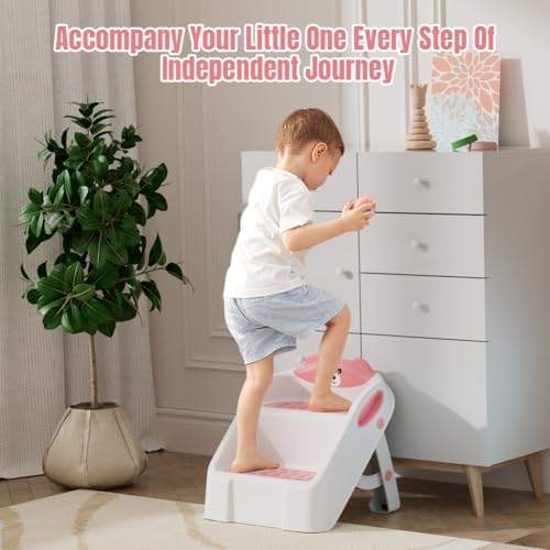 Step Stool for Toddlers, Toddler Step Stool for Bathroom Sink, Foldable Non-Slip Kids Stool with Handle, 2 Step Stools for Kids, Toddler Stool for Kitchen Bedroom Counter Sink - Image 3