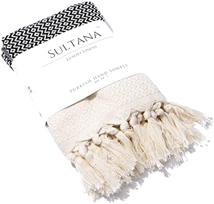 Sultana Luxury Linens - Turkish Hand Towels Set of 2 | 100% Turkish Cotton | Decorative Kitchen and Bathroom Hand Towel for Tea, Face, Hair, Dish, Spa, and Bath |19 x 39 Inches (Black)