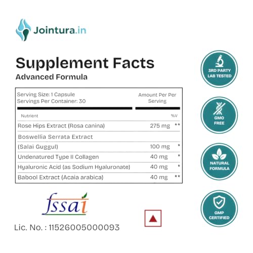 Image of Undenatured Type II Collagen Joint Support Supplement - 40mg Native Collagen with Boswellia Serrata, Rose Hips & Hyaluronic Acid for Joint Comfort, Flexibility & Mobility - 30 Capsules