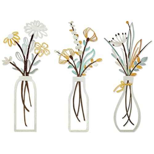 Aiyraa 3 Pcs Metal Flower Wall Art, Minimalist Floral Line Wall Decor, Elegant Tulip and Vase Line Art, Small Hanging Wall Artwork for Bedroom, Kitchen, Garden, Living Room, Patio