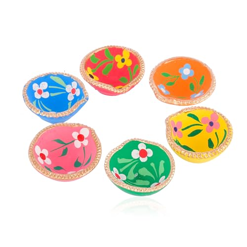 Image of STLYZ Colourful Handmade Diyas for Diwali Hand Painted Decorative Clay Mitti Diya Deepak Lanterns for Diwali Decoration (Pack of 4)