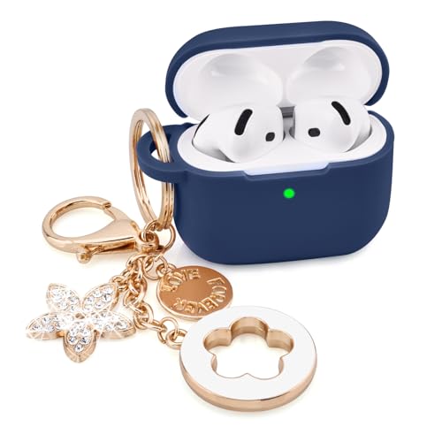 Image of Case Compatible With Apple Airpods 4 - VISOOM Airpods 4 Cases 2024 Cover Women Anti-Drop Silicone iPods 4 Earbuds Wireless Accessorie Charging Cases Girl Bling Keychain for Airpod Ipods 4th Generation