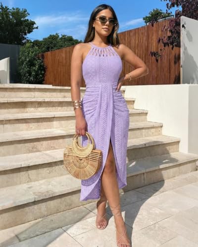 Image of CHICME Womens Summer Halter Ruched Bodycon Long Dresses