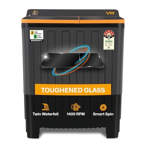 Image of VW 9.5 kg 5 Star Wash Mate Semi Automatic Top Load Washing Machine WashMate0095G (Black)