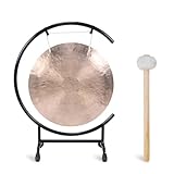 Generic 18 Inch Chinese Gongs with C Stand & Mallet Chinese Percussion Instrument Brass Gong Desktop Zen Art for Home Office Celebration