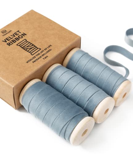 Vitalizart Dusty Blue Velvet Ribbon Set 3/8