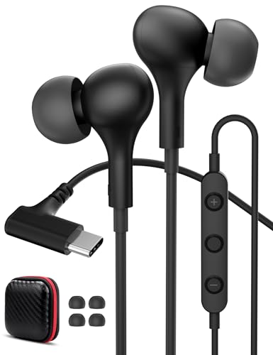 USB C Headphones for Google Pixel 9a 10 Pro XL Right Angle in-Ear Magnetic HiFi Wired Earbuds Type C Earphone with Mic for iPhone 17 16e 15 Air Samsung A16 A17 A56 S25 Honor 400 Lite Oneplus 15 Black
