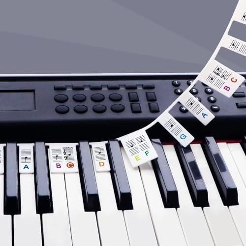 Removable Piano Keyboard Stickers (Note Labels for 61-KEYS) Silicone Reusable Piano Keyboard Stickers for Beginners