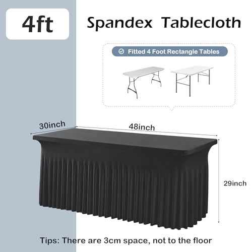Image of 2 pk Black Spandex Tablecloth 4ft with Ruffled Table Skirt,Wrinkle Free High Stretch Fitted Tablecloths for 4 Foot Rectangle Tables, Elastic Spandex Table Covers 6ft for Parties Wedding Banquet