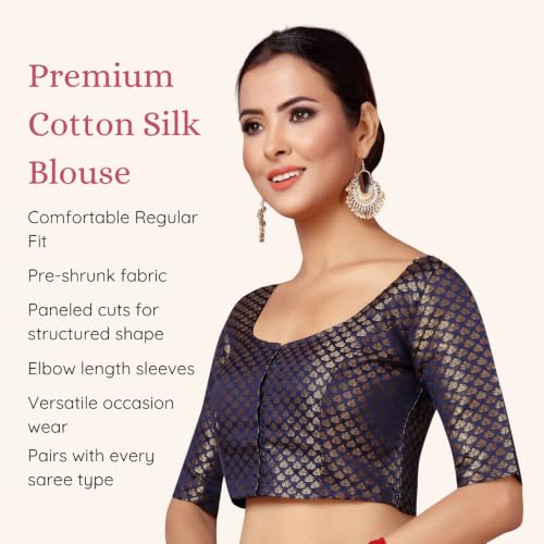 Image of Studio Shringaar Women's Zari Brocade Stitched Elbow Length Sleeves Saree Blouse
