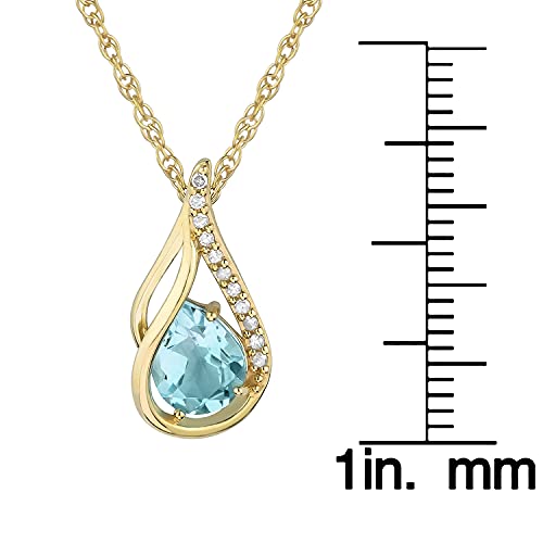 Instagems 10K Yellow Gold Genuine Pear-Shape Blue Topaz And Diamond Halo Drop Pendant Necklace (P2154Aebty) #TOP2
