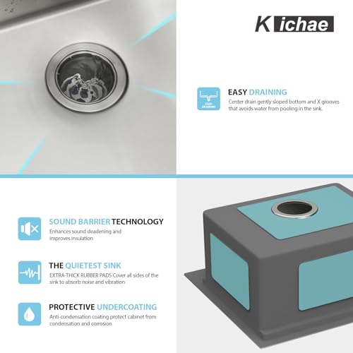 Image of Kichae Drop In Bar Sink- 18 x 18 x 9 Inch Small Overmount Topmount Stainless Steel RV Sink Single Bowl Workstation Wet Bar Prep Kitchen Sinks Patio Handmade Basin with Cutting Board & Rack