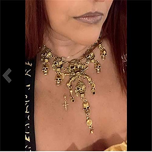 Jewelry Fashion Multi-Level Pirate Skull Tassel Charm Necklace Collar Bib for Women Horror Necklace Punk4
