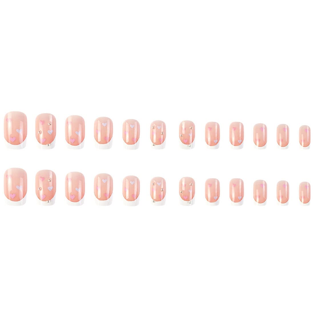 24 PCS Short False Nails French Fake Nails Love Heart with Pearl Design False Nails Pink & White False Nails Square Fake Nails Glossy False Nails Daily Decorative Art for Women and Girls - Image 4