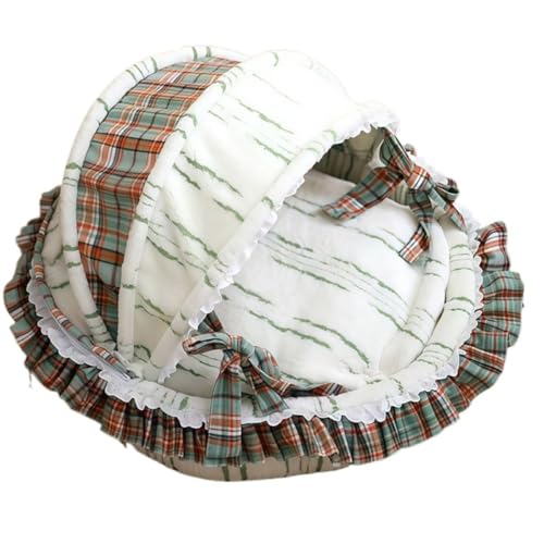 Fiozweaかわいいジャカード織りペットハウス、子猫用ゆりかご、花びらベッド、秋冬に暖かさをキープ、肌に優しい、ロリータプリンセススタイル、純綿子犬用ベッド (68*53*42cm,A)