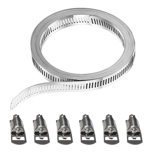 1 Rouleau De Colliers De Serrage De 2,5 M Et 6 Pièces De Fixation, Colliers De Serrage En Acier Inoxydable, Clip De Retenue De Tuyau, Colliers De Serrage Réglables, Outil De Réparation De Tuyaux
