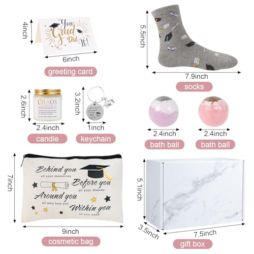 Kolewo4ever 10-Piece Graduation Gift Set: Congratulations Gifts - 12 OZ Insulated Tumbler, Candle, Keychain, Bracelet, Makeup Bag, Socks, Greeting Card, Bath Bombs for Women & Girls College Graduation - Image 3