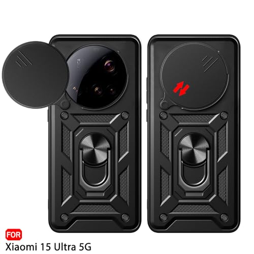 Image of TheGiftKart Tough Armor Bumper Back Cover Case for Xiaomi 15 Ultra 5G | Kickstand & Ring Holder | 360 Degree Protection Back Cover Case for Xiaomi 15 Ultra 5G (PC & TPU, Rotating Camera Cover, Black)