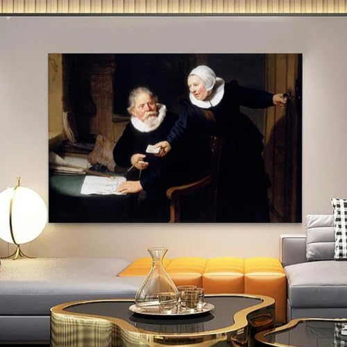 Lienzo de pared Rembrandt: El constructor naval y su esposa, acabado premium de 40x60 cm 7