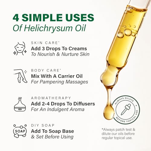 Image of 100% Pure Helichrysum Oil - 4 Fl Oz Helichrysum Essential Oil for Hair, Skin, Diffuser, Aromatherapy & DIY Soap Making Scent