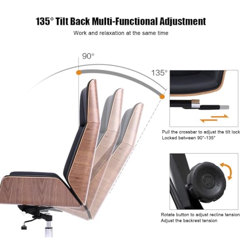 Chaise de bureau en bois de noyer et cuir PU élégante pour un espace de travail chic - 5