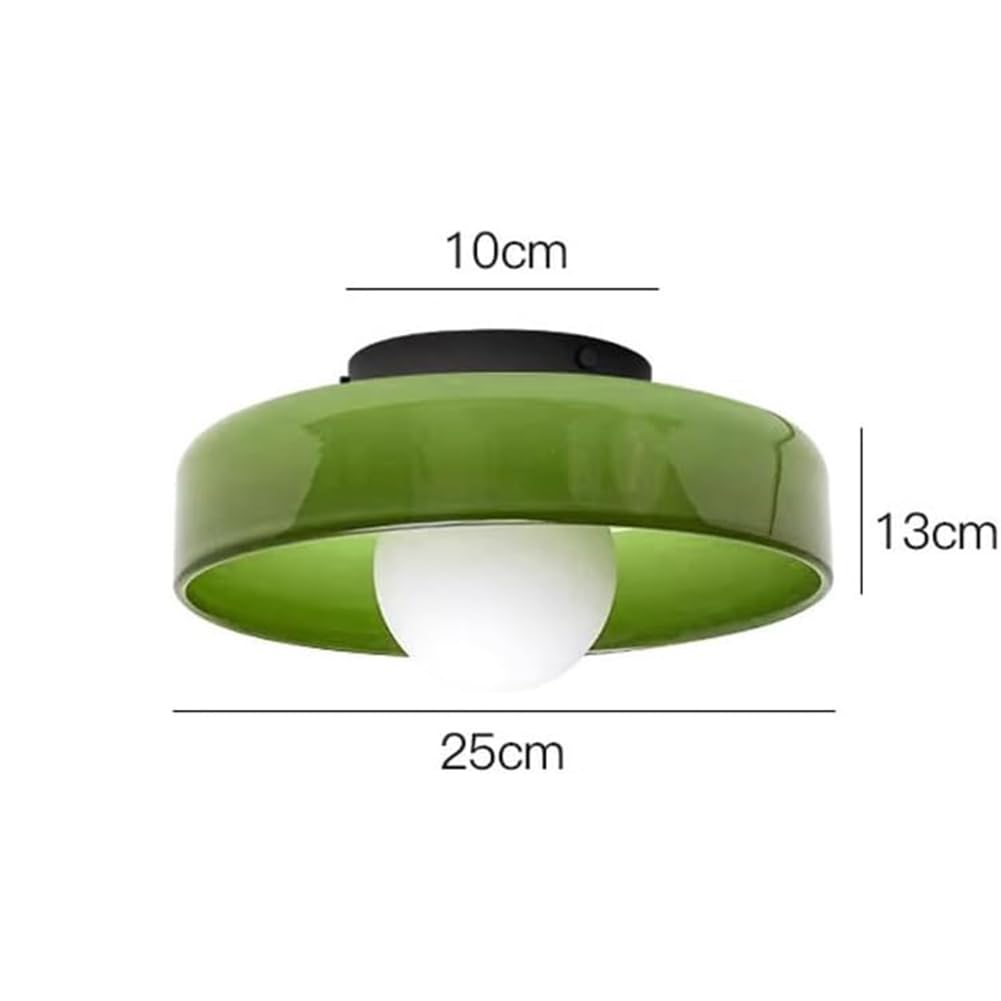 Glas Deckenleuchte Retro Bauhaus Mid Century Deckenleuchten Runde Nordic Modern Semi Flush Mount Deckenlampe Innen Wandleuchte Wandmontage Leuchte für Eingang, Flur, Balkon,Grün