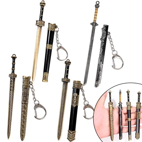 4PCS Ancient Sword Letter Opener with Sheath Decorative Letter Opener Mini Sword Keychain Desk Decor Mail Open Tool Envelope Slitter Opening Tool Office Mail Supplies Collectible Ornaments