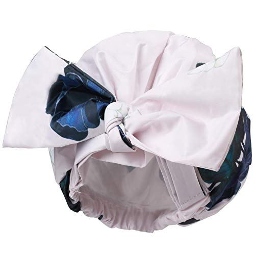 Shower Cap for Women, Reusable Waterproof Shower Caps Elasticized Hem with Adjustable Knot Strap (Printed Shower Cap)