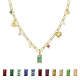 Sundurich Gold Necklace for Women Dainty 14K Gold Plated December Birthstone Necklace Green Blue Pendant Charm Necklaces Birthday Gifts Waterproof Jewelry