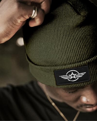 Bonnet tricoté côtelé homme Neverless chaud et isolant avec patch militaire vintage - 2