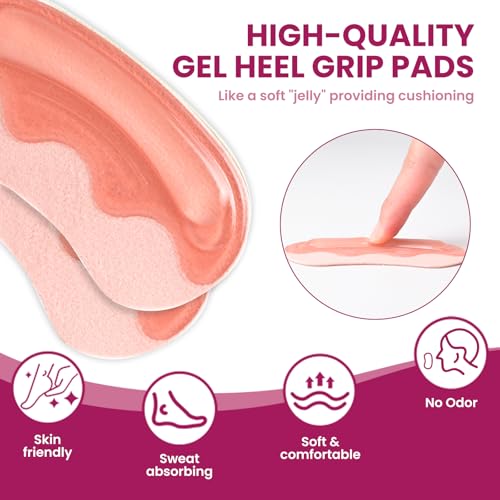 Image of Heel Pads Grips for Women Shoes - Bukihome Strong Adhesive Heel Cushion Inserts Prevent Slipping, Rubbing, Blisters, Foot Pain, Improve Shoe Fit - Heel Pad for Shoe Too Big (Pink,6 Pairs)