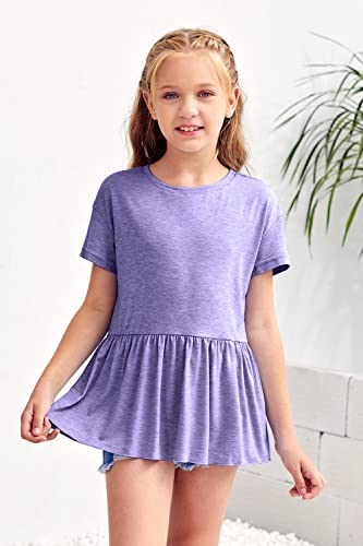 Image of Ebifin Girls Short Sleeve Tops Kids Peplum Babydoll T Shirts Tees 4-15Y | Girls T-Shirts, Crew neck Short Sleeve Shirts, Casual Tunic Tops, Cute Blouses, Summer Tees, Ruffle Hem, Loose fit