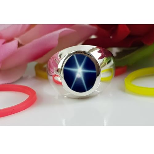 Mens Rings, Blue Star Sapphire Ring, 925 Solid Sterling Silver Signet Sapphire Statement Ring, Christmas Gift2