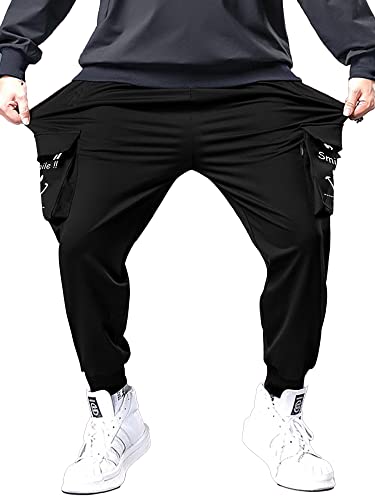 Image of Jump Cuts Mens Printed Black and White Loose Fit Polyester Cargo Pant