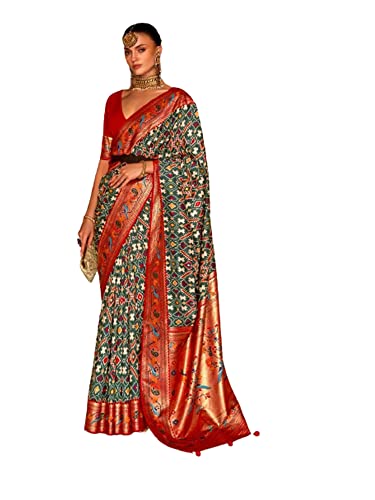Sari indien en fil de soie tissé vert de 6.25 mtrs avec étoffe pour chemisier chic