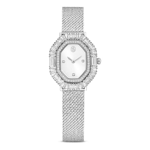 Swarovski Montre Matrix Octagon, boîtier 25 mm, Lunette octogonale sertie de Cristaux variés, Cadran soleillé Minimaliste, Bracelet-Maille Ton argenté...