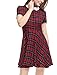 Allegra K Women Plaids Contrast Peter Pan Collar Puff Sleeves Above Knee Dress Large Red