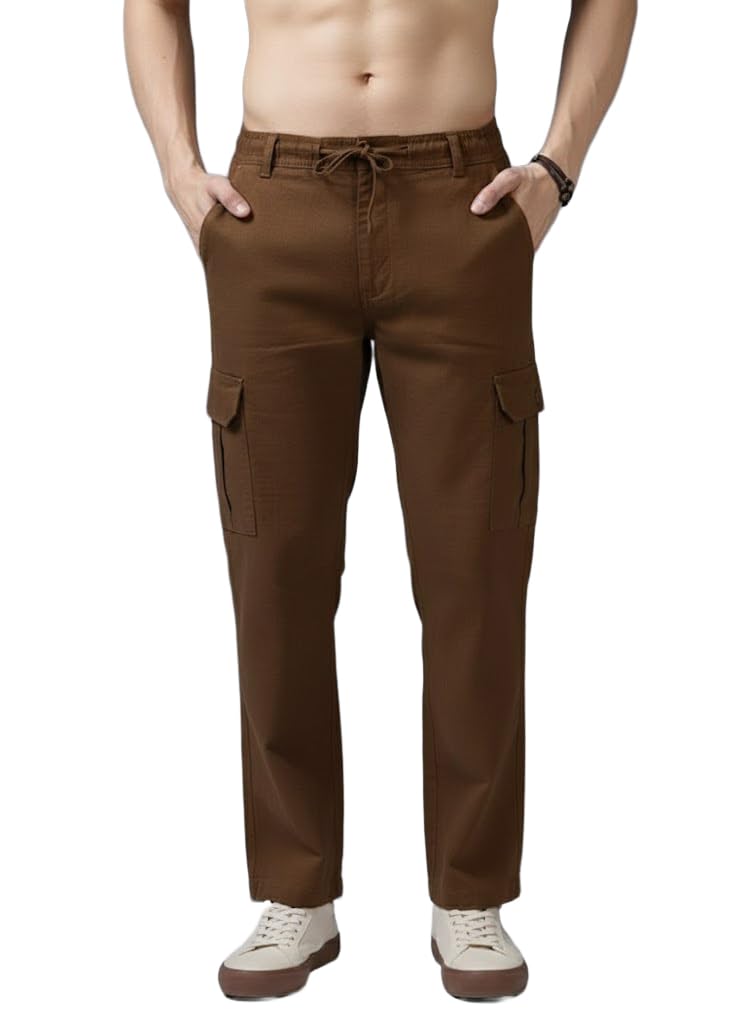 GoSriKi Menâ€™s Multi Color Cargo Casual Trousers | Menâ€™s Regular Fit Straight Pants | Comfortable Stylish Cargo for Men | Soft Fabric for Everyday Wear, Travel & Office | Linen Cotton Bottom Wear in neutral