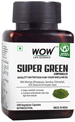 Image of WOW Life Science Algae-Rich Omega 3 Capsules-Pack of 60 Vegetarian Capsules & WOW Life Science Super Green Capsules- 550mg - 60 Veg Capsules