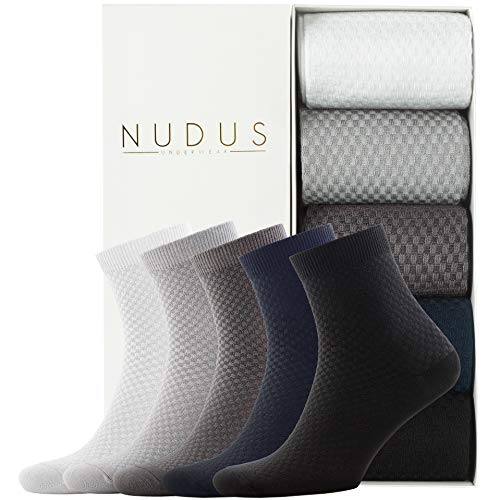 NUDUS Mens Bamboo Quarter Socks, 5-Pair Gift Box, Super Breathable, Soft, Thin and Non Slip