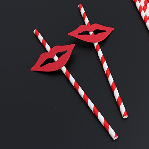 Luoem Paper Drinking Straws Red Lips Decorative Cocktail Drinking Straws For Birthday Wedding Christmas Baby Shower Theme Decoration Supplies（40 Pack） #TOP2