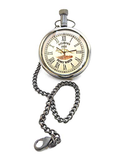 Royal Gold Brass Melborn 1930 Penny Watch Dial - Antique Pocket Watch Made in India Handicraft Premium Gift Item-image-2