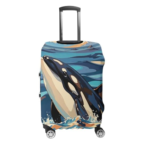 Orca Killer Whale Print Elastic Luggage Cover Suitcase Protector for 19-32 Inch Suitcases | Universal Stretchable Travel Bag Cover | Anti-Scratch, Washable with Zipper Closure XL4
