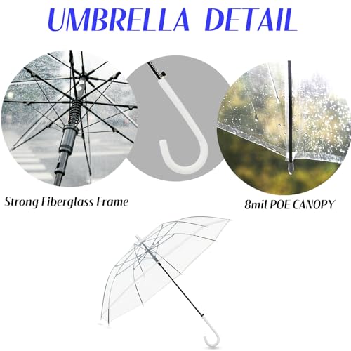 JUYO VONSAN 10 Pcs Clear Wedding Umbrella Bulk Fiberglass Frame Lightweight Transparent Large Stick Umbrellas Bulk for rain Windproof, Auto Open J Hook (Clear, 39") by JUYO VONSAN - Image 4
