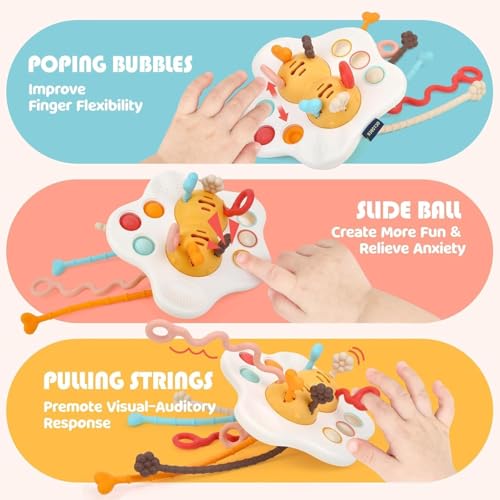 Supreme Deals® Montessori Sensory Teething Pull String Toys for 1+ Year Old Travel Toys for Babies, Food Grade Silicone Baby Fine Motor Skills Toddler Activity - image 5