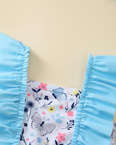 Image of Toddler Girl Swimsuit Baby Girl Bathing Suit Long Sleeve Floral Zipper One-Piece Rash Guard Swimsuit with Hat