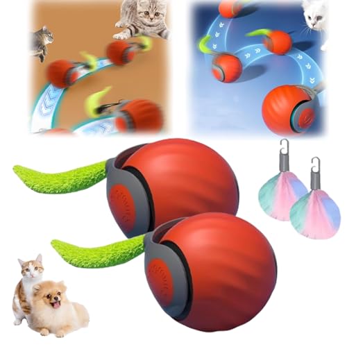 GLSAYZU Speedy Tail 2.0 Giocattolo per gatti, giocattolo a palla con movimento automatico a 360°, Giocattolo interattivo per cani, funzionamento silenzioso, con coda di ricambio (Arancione*2)