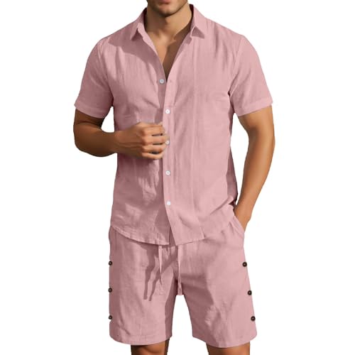 Ensemble 2 pièces homme en lin avec chemise manches courtes et short décontracté