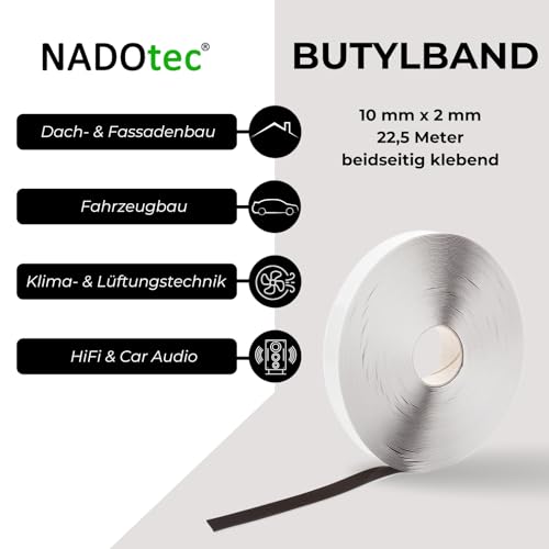 esnado Butylband Schwarz beidseitig klebend - Breite: 10 mm, Dicke: 2 mm, Länge: 22,5 m